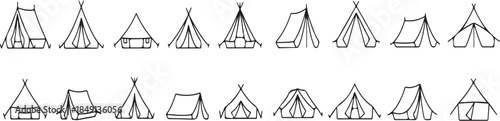 Various Camping Tent Illustrations and Designs for Outdoor Adventures and Travel