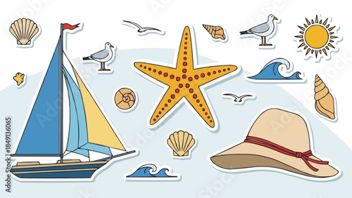 Nautical Summer Beach Vacation Elements Collection.