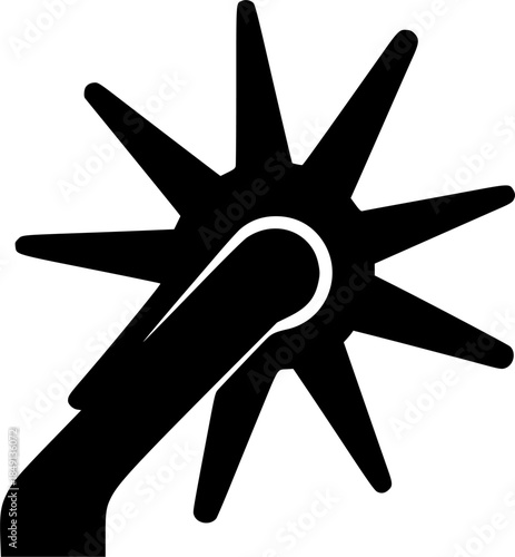 Illustration of a black spur with radiating spikes
