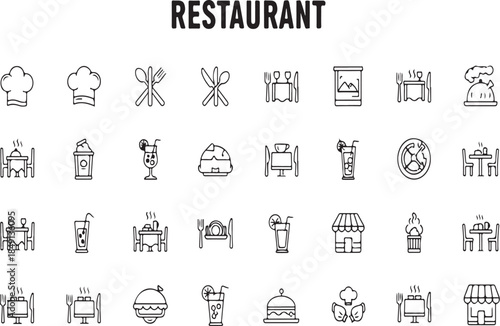 Restaurant Icons and Symbols for Food, Dining, and Culinary Services Industry