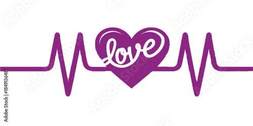 Vector illustration of a pink heartbeat graph forming a heart symbol, a passionate love message and travel sign for people celebrating Valentine holiday across every city and country in the world