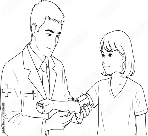 Doctor checking blood pressure of young girl in medical setting with care and attention