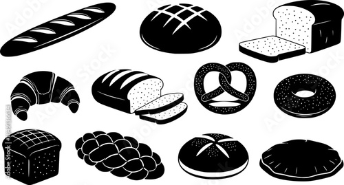 Set of bread icon silhouette design vector art illustration
