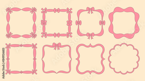 Pink Floral and Ribbon Frame Borders for Crafts and Designs