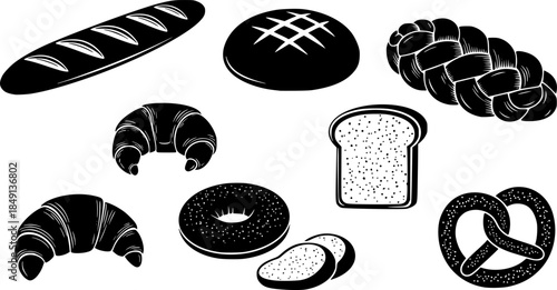 Set of bread icon silhouette design vector art illustration

