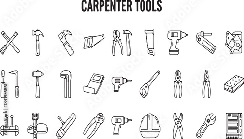 Carpenter Tools Icons Set for DIY Projects and Construction Work