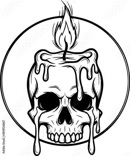 A sketchy style icon of skull candle tattoo

