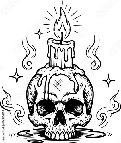 A sketchy style icon of skull candle tattoo

