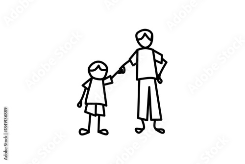 illustration of a doodle drawing of a father and son. Father and boy