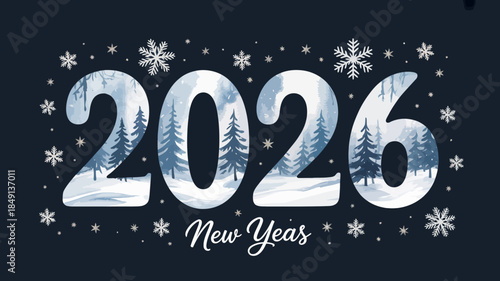 2026 New Year Celebration with Snowy Forest Scene