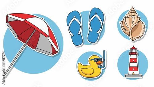 Beach Vacation Summer Fun Icons Collection.