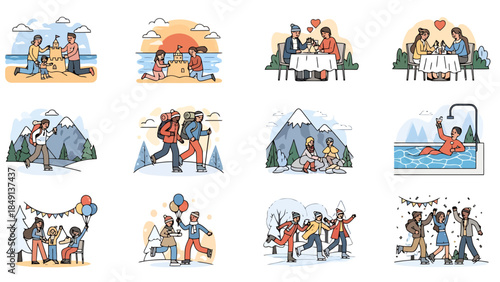 People enjoying outdoor winter activities in a scenic snow covered landscape