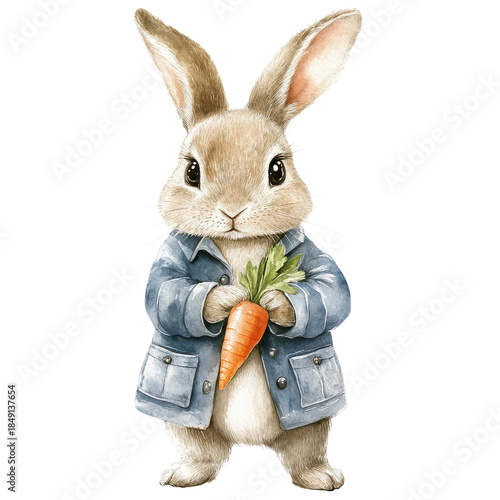 Adorable Bunny Holding Carrot on transparent background