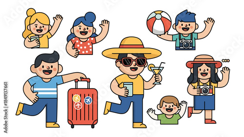 Group of Diverse Travelers Enjoying Vacation with Suitcases and Sunglasses