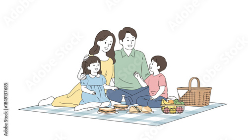 Family Picnic on a Blanket with Snacks and Beverages in a Park Setting