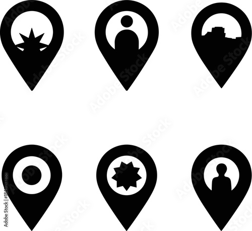 Abstract Map Location Badges Information Download User Position and Navigation Symbols