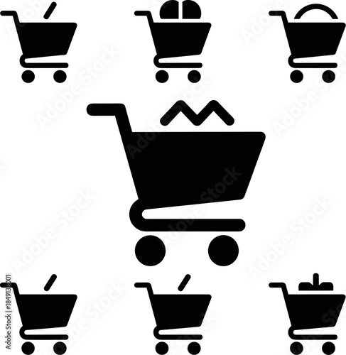 Modern Supermarket Cart Iconography Web Store Interface Elements Consumerism and Retail