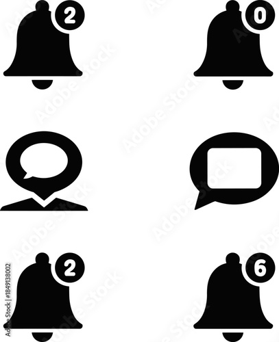 Notification Bell Icon Set Message Chat Bubble Alert Symbol Location Pin Vector Graphics