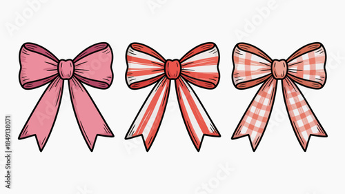Vibrant Pink and Red Patterned Bow Illustrations