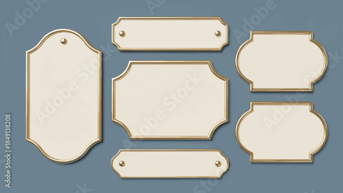 Set of ornate golden frames on blue background