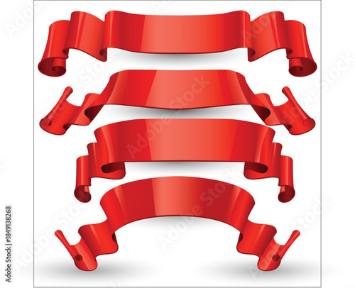 Glossy Red Ribbon Banners Vector Set