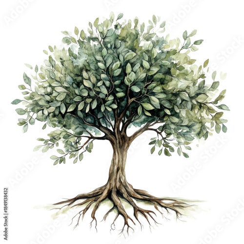 Tree with Exposed Roots and Leaves on transparent background