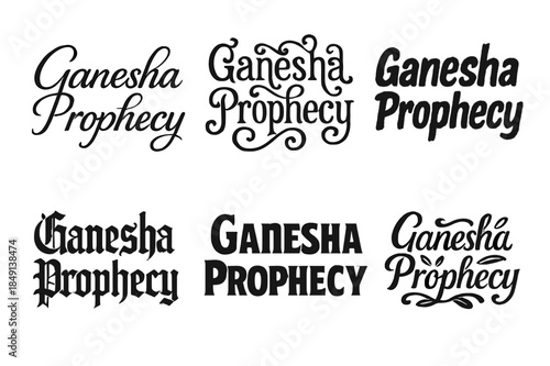 Ganesha Lettering Variations. Ganesha Prophecy. Set lettering. harmonious lettering variations of the same emblematic concept, each with different artistic