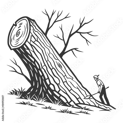 Man cutting large tree trunk