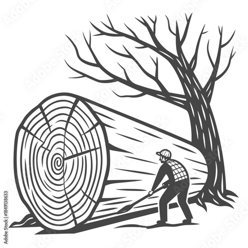 Worker pulling large tree log