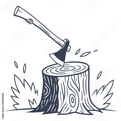Axe embedded in wood stump
