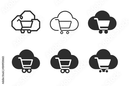 E-commerce Logo Variations. E-commerce transformation. Set Logo of E-commerce transformation: shopping cart within cloud. harmonious logo variations of the