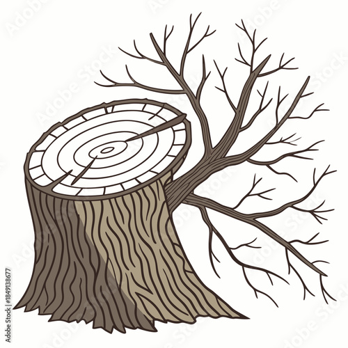 Cross section of tree trunk with branches