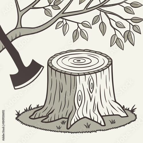 Tree stump with axe