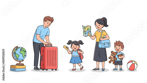 Family Traveling with Luggage and Children at Airport Terminal