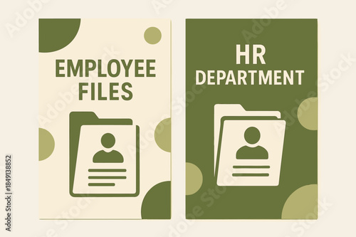 HR Banner Designs. Human Resources. Two vertical A6 banners with safe margins, centered composition, no elements touching edges, geometric, olive green and