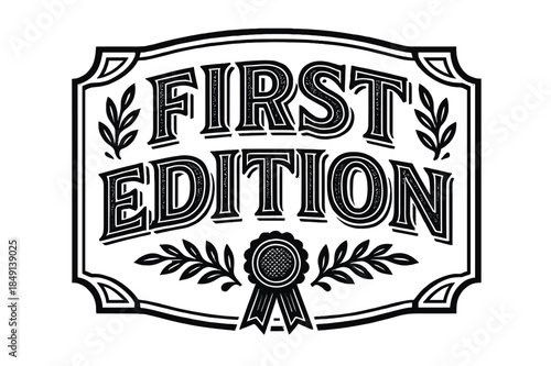 Playful Decorative Typography. First Edition ? Decorative Display Lettering; playful patterned glyphs (fine dots/stripes) and a slight arch; framed badge with