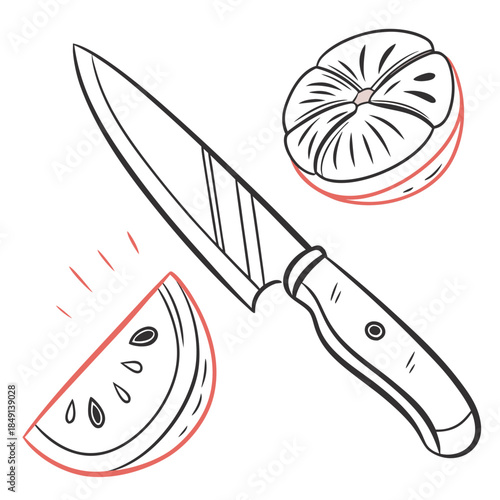 Knife with sliced fruits