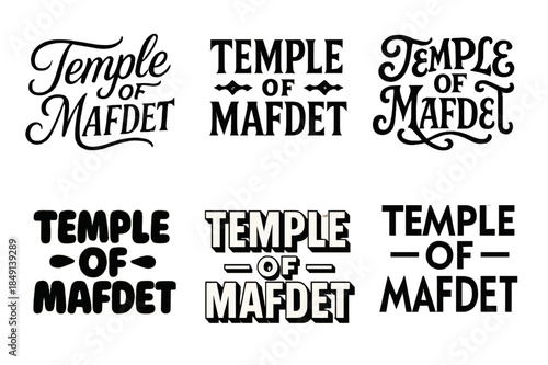 Temple Emblematic Lettering. Temple of Mafdet. Set lettering. harmonious lettering variations of the same emblematic concept, each with different artistic