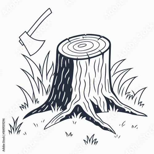 Axe embedded in tree stump