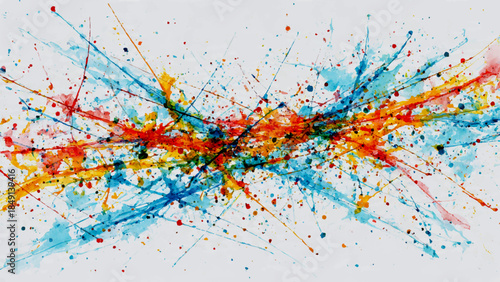 Abstract Red & Yellow Paint Splatter Background. Vibrant Expressionist Acrylic Drips, Fiery Orange Ink Droplets & Watercolor Texture. Jackson Pollock Style Canvas for Modern Digital Design.