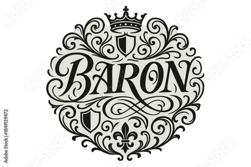 Ornamental Flourish Lettering. Flourish Lettering ? "Baron" in classic ornamental flourish lettering, medium-thick swashes resembling elegant crests and