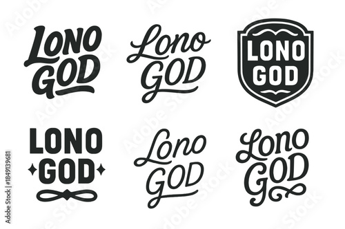 Lono God Lettering Styles. Lono God. Set lettering. harmonious lettering variations of the same emblematic concept, each with different artistic interpretation