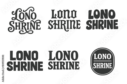 Diverse Lettering Styles. Lono Shrine. Set lettering. harmonious lettering variations of the same emblematic concept, each with different artistic