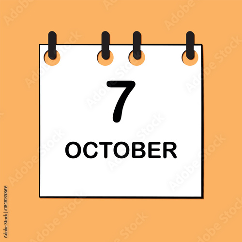 October 7. Daily Calendar icon for design. Simple design for business brochure, flyer, print media, advertisement. Easily editable.