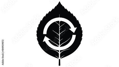 Eco friendly recycling symbol with leaf on white background