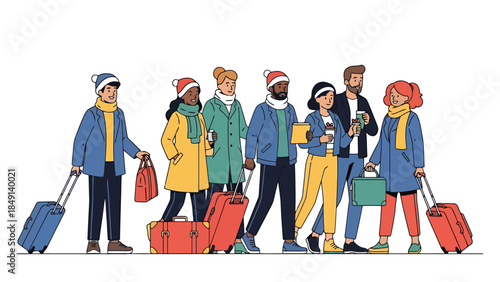 Travelers Waiting at the Airport Terminal with Luggage