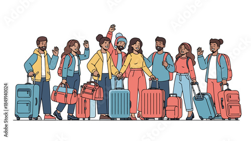 Group of Travelers with Luggage at Airport Terminal