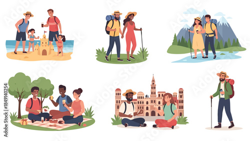 Various Outdoor Social Activities with Families and Friends in Parks and City Spaces