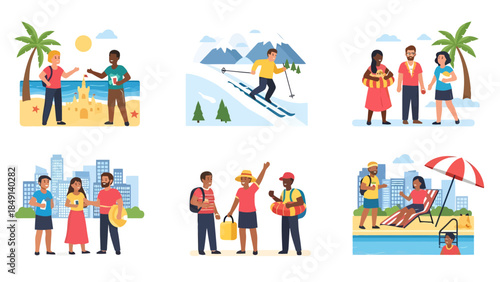 People Engaging in Outdoor Activities at a Tropical Vacation Destination