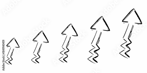 A series of hand drawn arrows pointing upwards varying in size and style